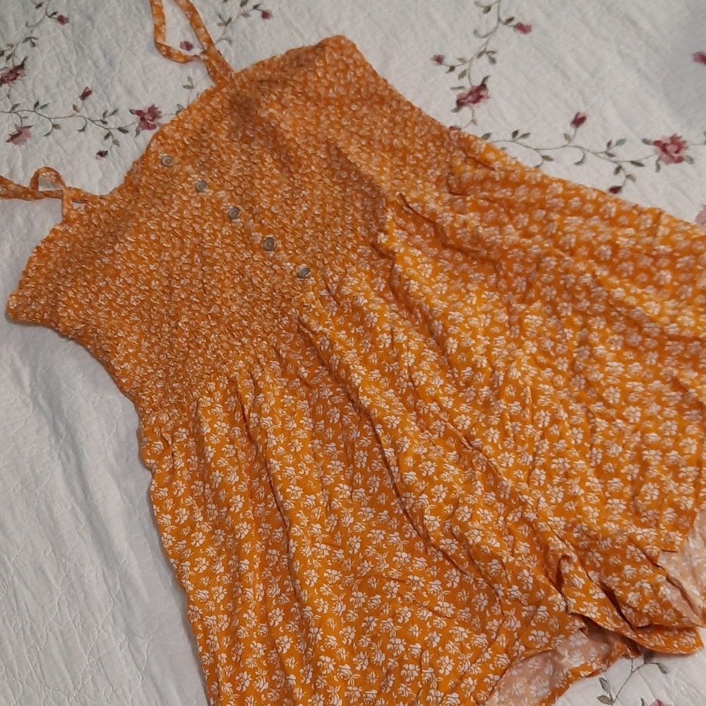 Orange white floral romper Wild Fable XL NWT